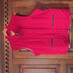 Orvis Quilted Zip Front Vest Sz XL Cranberry Check Lining Multiple Pockets